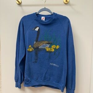 Vintage Jerzees Blue Crewneck Sweater with Graphic Design
